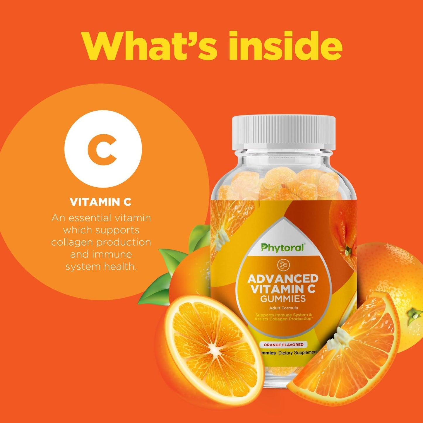 High Potency Phytoral Natural Vitamin C Gummies for Adults - Immune Support with Brain-Boosting Vitamins - Chewable Ascorbic Acid Supplement