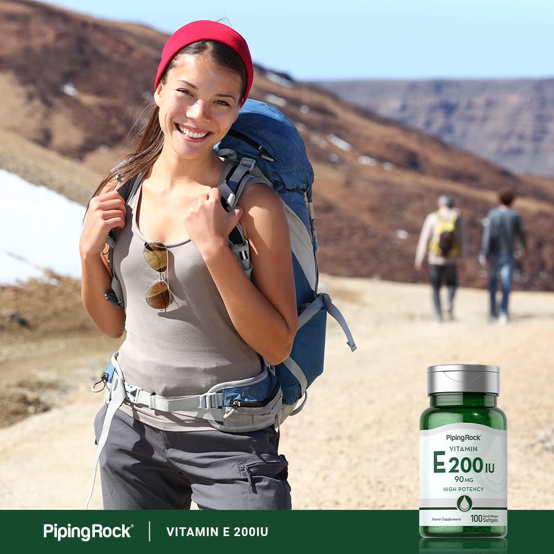 High Potency Piping Rock Vitamin E Softgel Capsules - 200 IU (90mg) - Non-GMO & Gluten Free - 100 Count