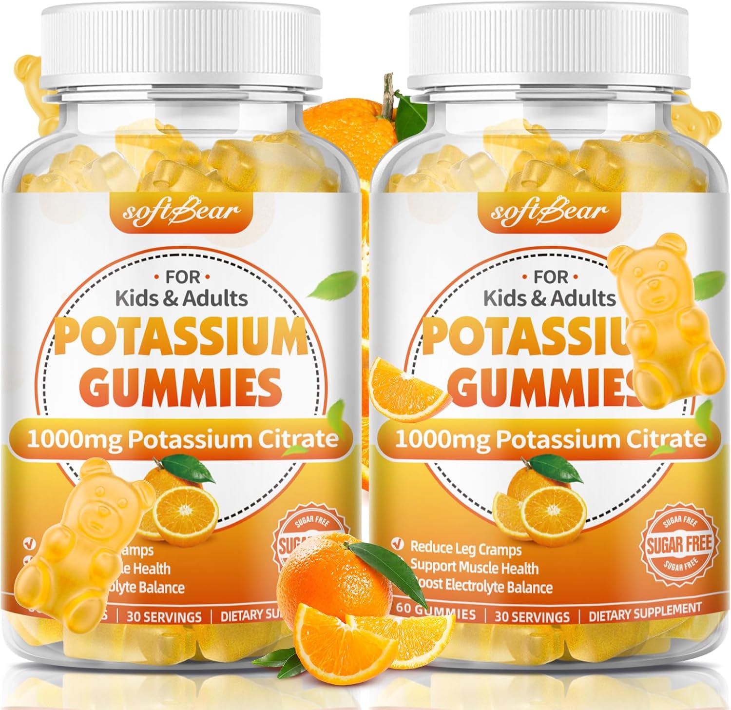High Potency Potassium Citrate Gummies 1000mg - 240 Count for Leg Cramps and Muscle Health - Sugar Free Adult Supplement