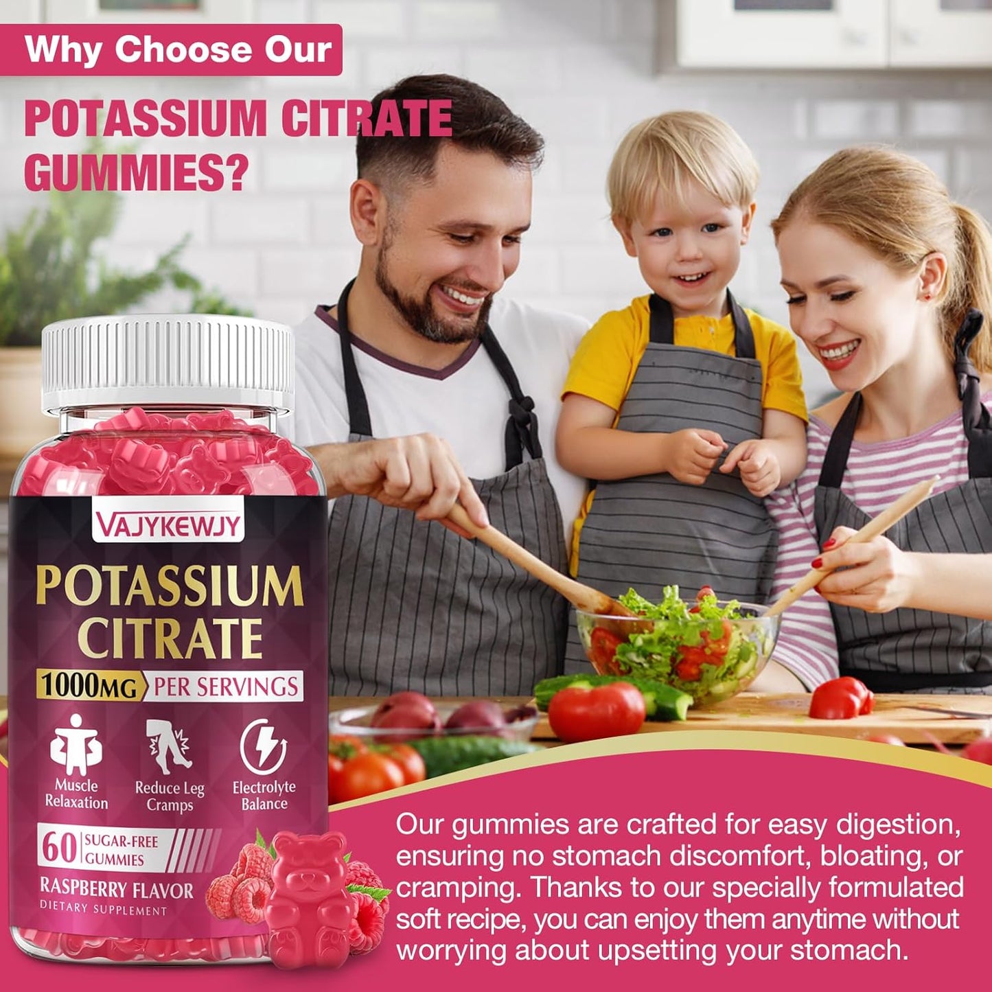 High Potency Potassium Citrate Gummies (1000mg) for Leg Cramps & Muscle Health - Vegan & Non-GMO - 60 Count