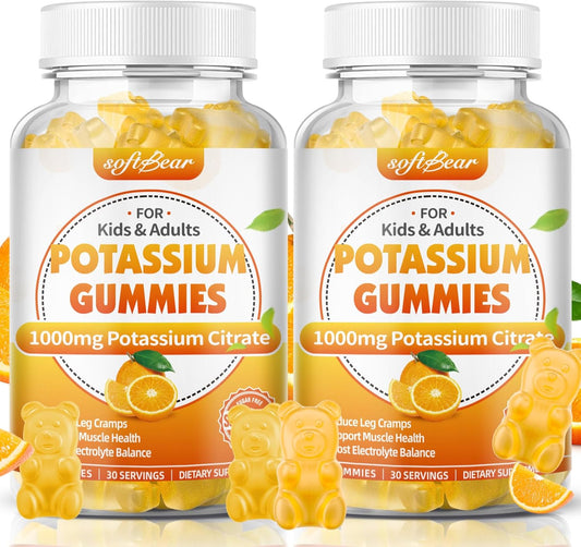 High Potency Potassium Citrate Gummies for Adults - 1000mg Orange Flavor, Sugar Free, Supports Leg Cramps & Muscle Health - 120 Count