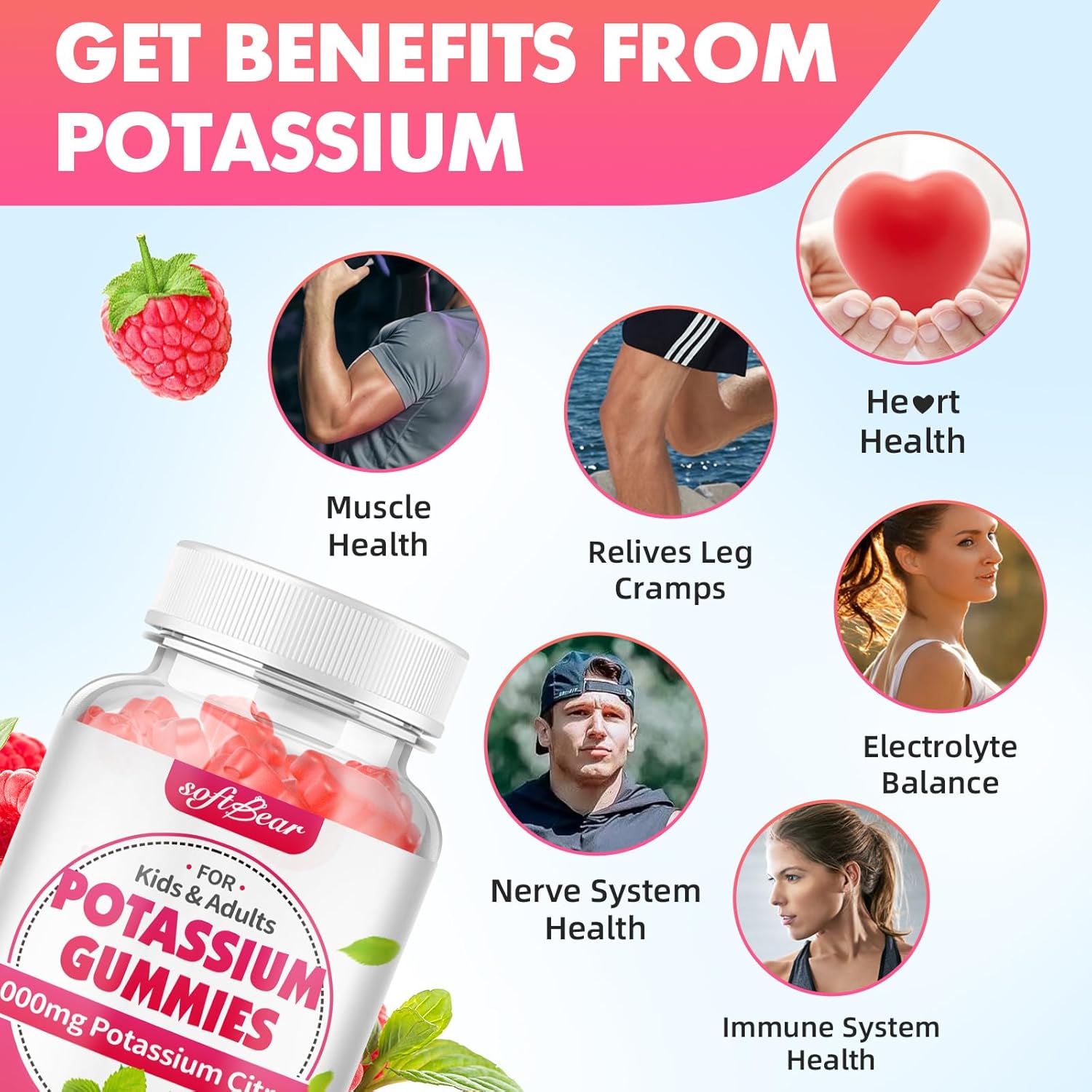 High Potency Potassium Citrate Gummies for Leg Cramps & Muscle Health - 240 Count