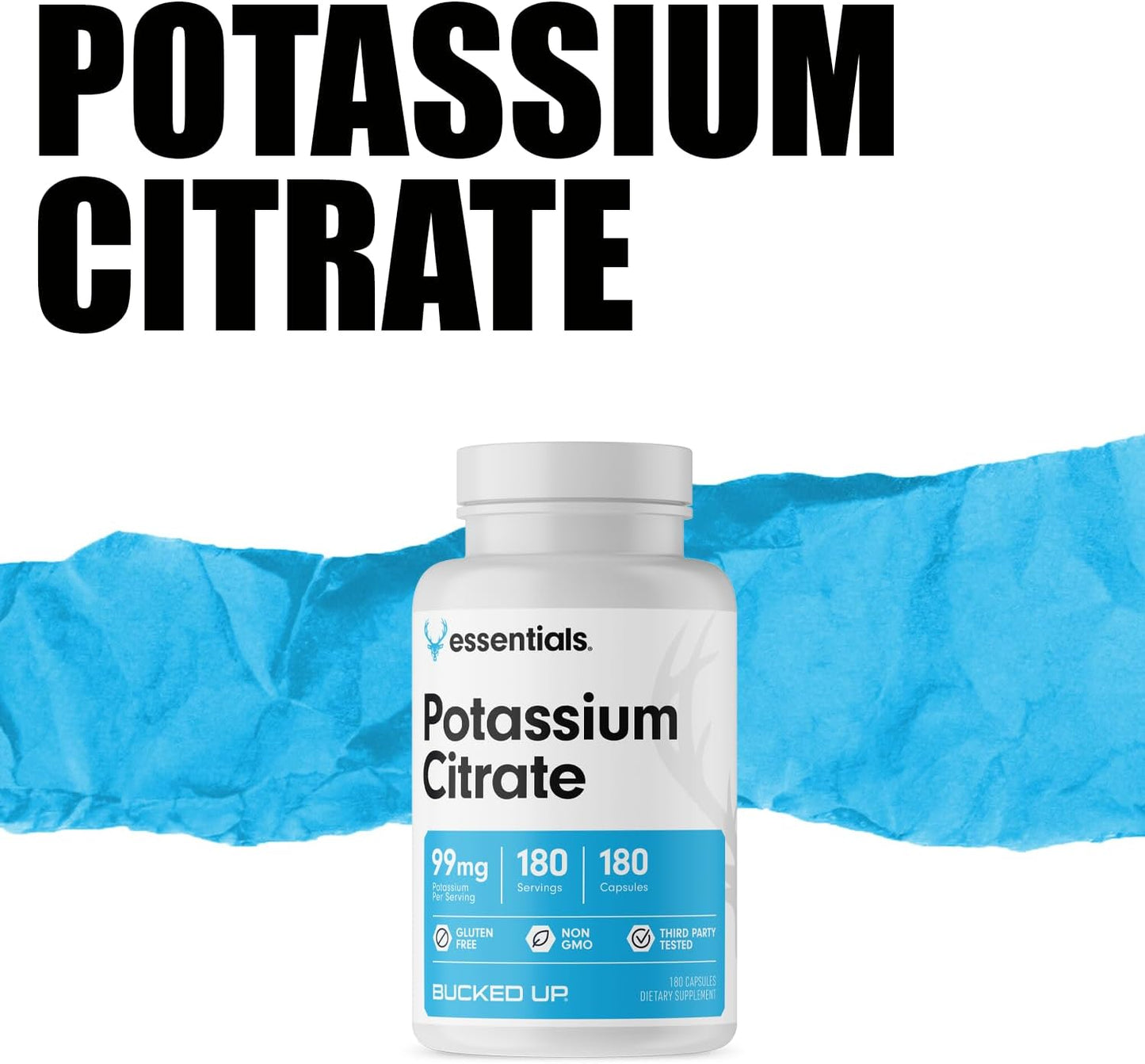 High Potency Potassium Citrate Supplement - 99mg Per Serving - 180 Capsules - Bucked Up Essentials