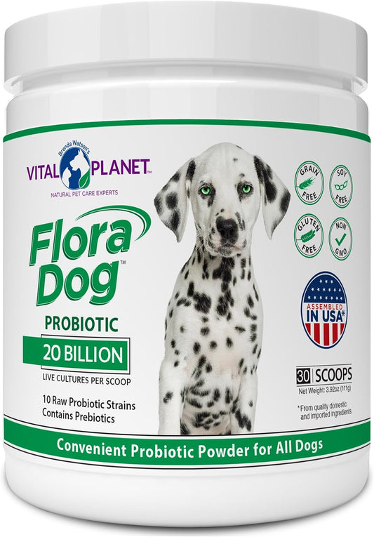 High Potency Probiotic Powder Supplement for Dogs - 20 Billion Cultures, 10 Strains - Immune & Digestive Support - 3.92 oz, 111g