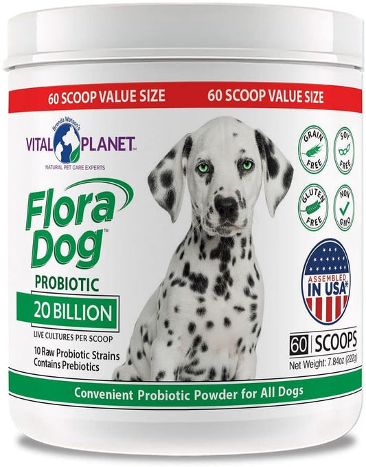 High Potency Probiotic Powder Supplement for Dogs - 20 Billion Cultures, 10 Strains, Immune & Digestive Support - 7.84 oz, 222g