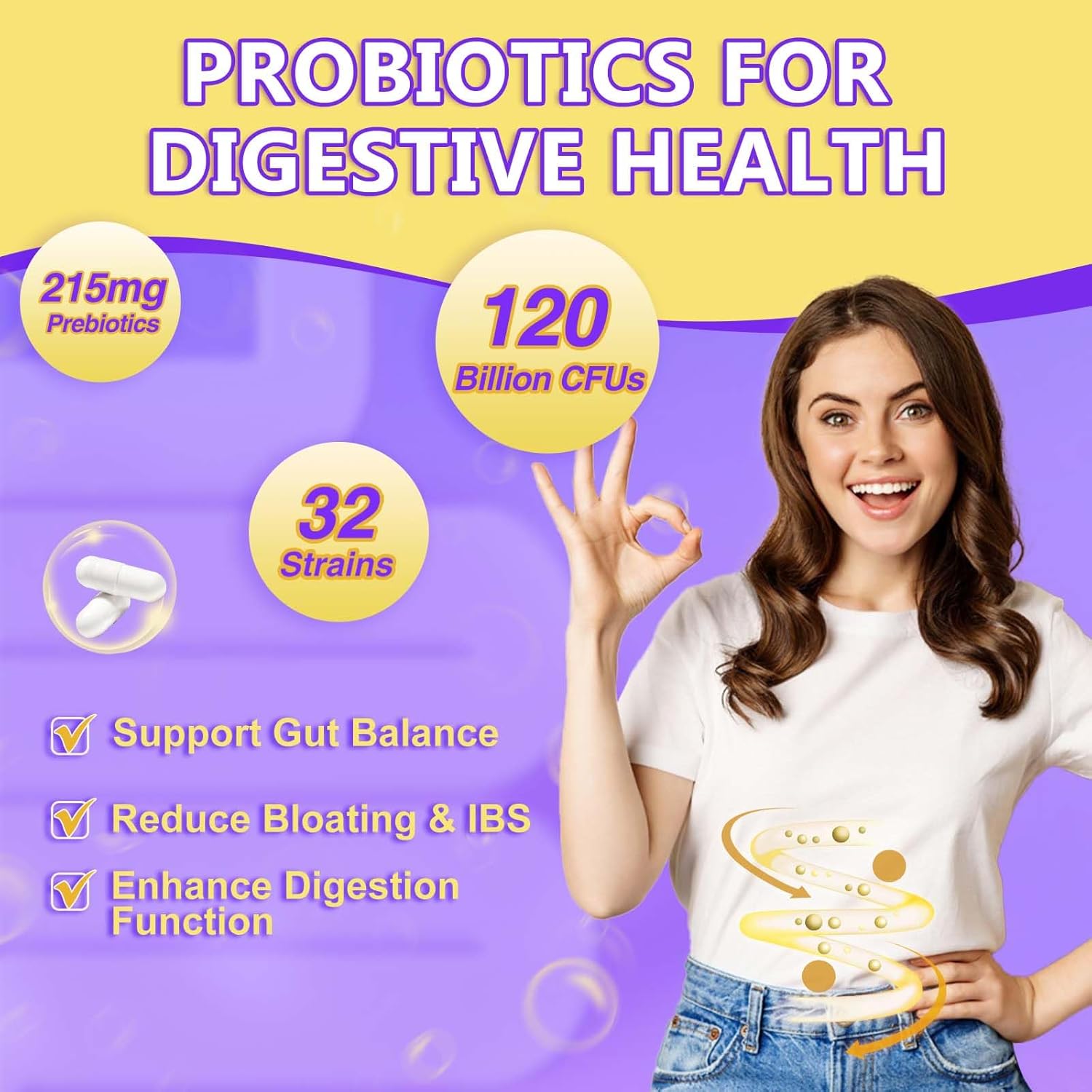High Potency Probiotic Supplement for Digestive Health - 120 Billion CFUs for Men & Women