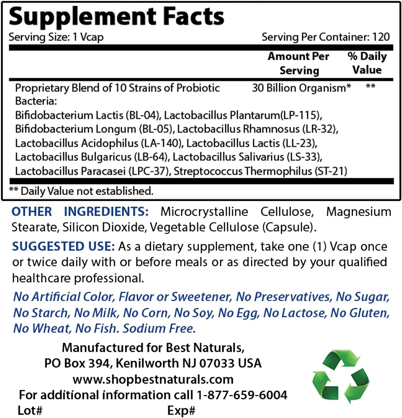 High Potency Probiotic Supplement with 10 Strains, 30 Billion CFU, and 400mg Vitamin B2