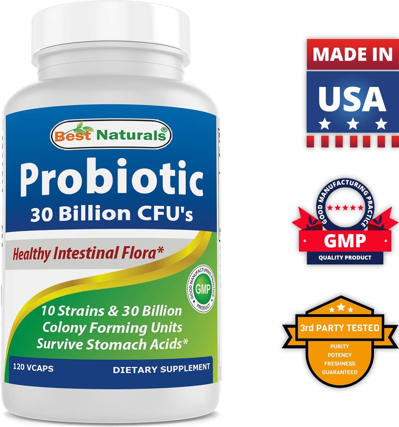 High Potency Probiotic Supplement with 10 Strains, 30 Billion CFU, and 400mg Vitamin B2