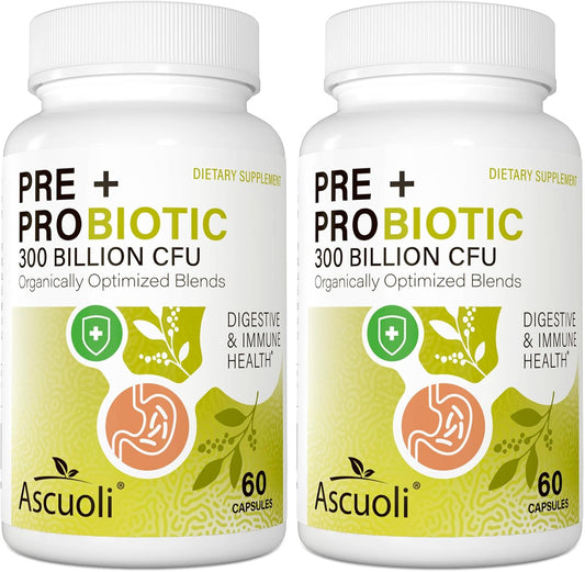 High-Potency Probiotic Supplement with Prebiotics for Digestive Health - 300 Billion CFU, 22 Strains, 15 Organic Herbs - 120 Capsules