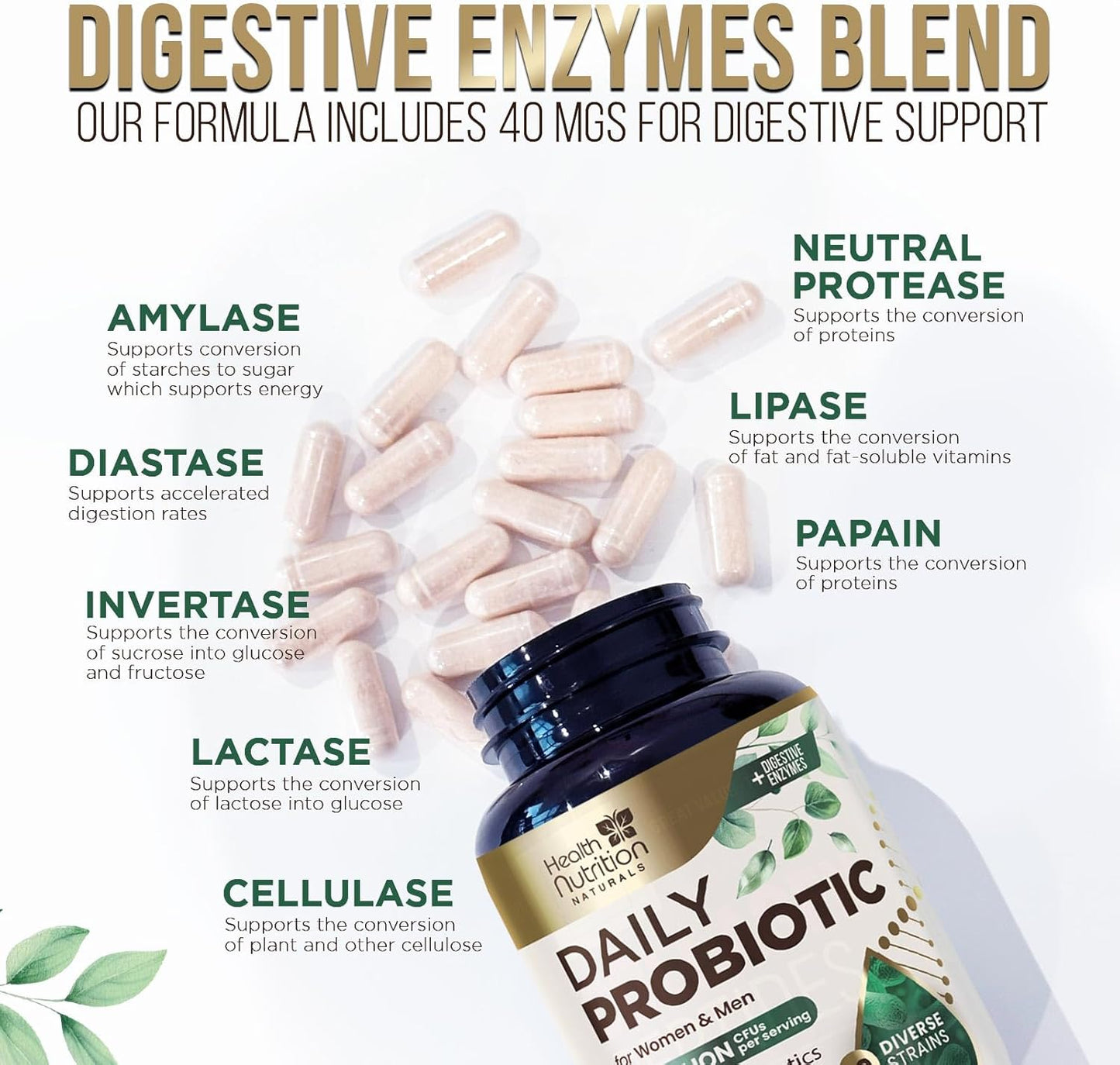 High Potency Probiotic Supplement with Prebiotics for Gut Health - 60 Billion CFU Capsules for Men and Women - Digestive Enzymes, Immune Support - 120 Count