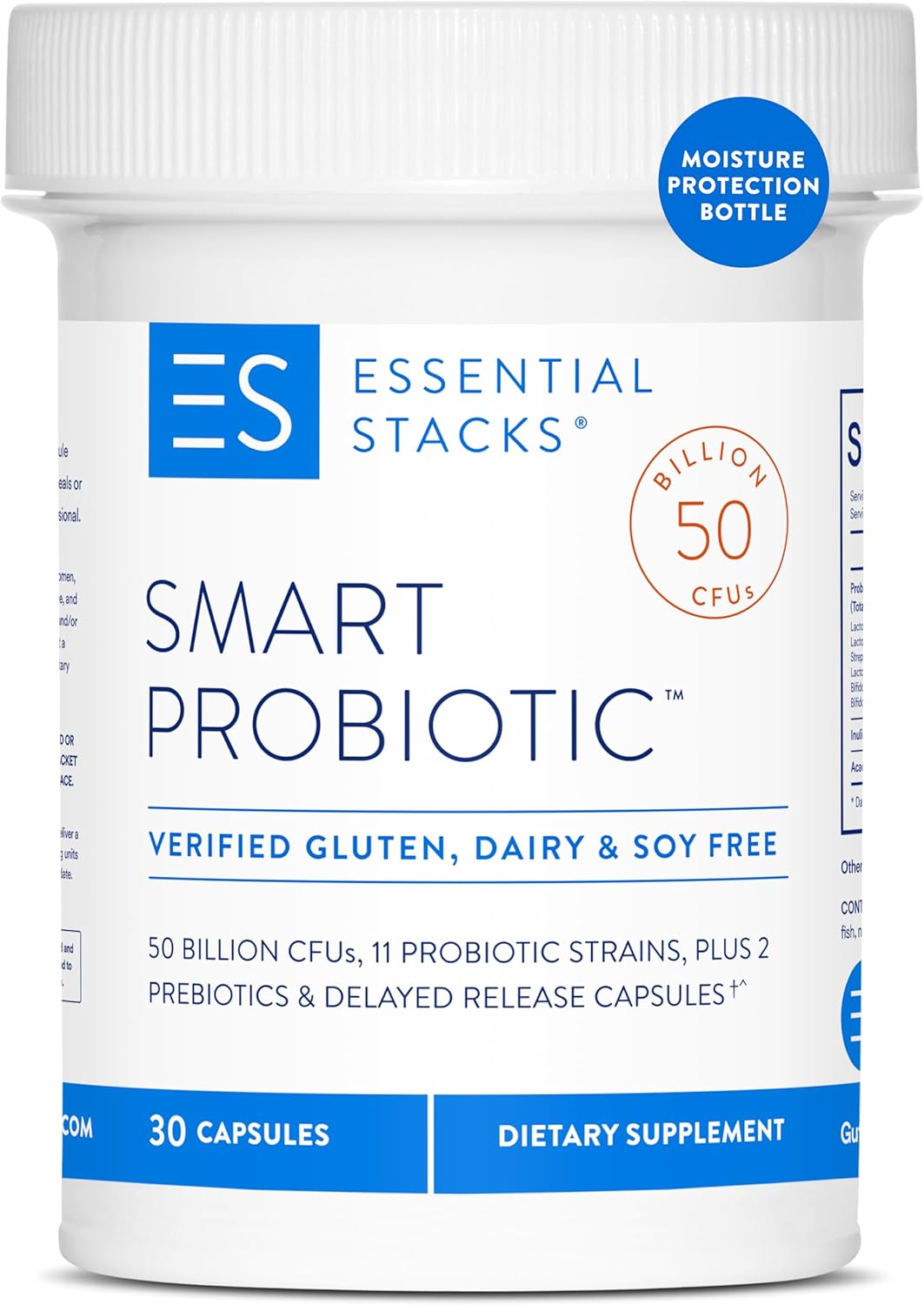 High Potency Probiotic with 50 Billion CFUs, 11 Strains, 2 Prebiotics - Daily Probiotic for Women & Men - Delayed Release Capsules (30ct)