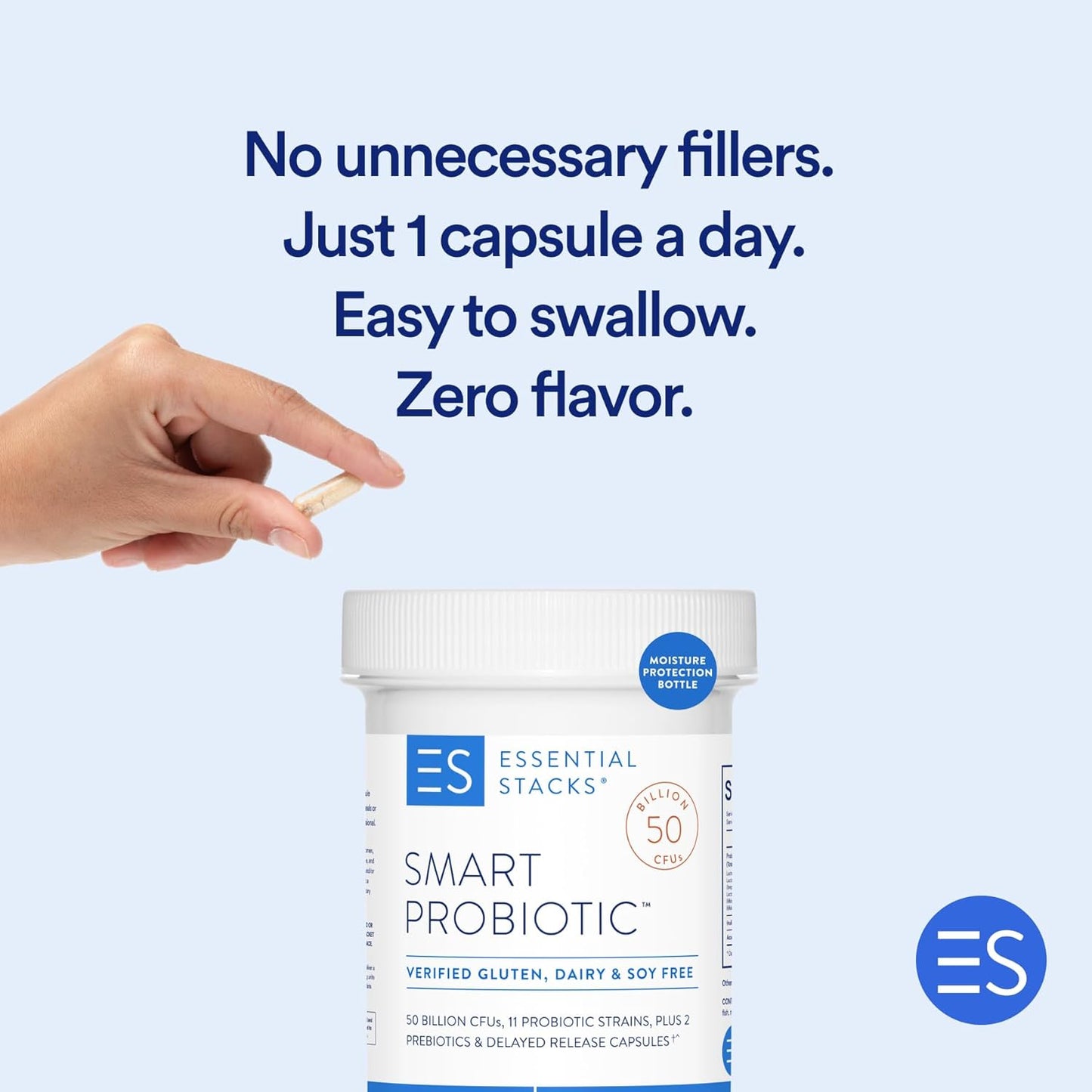 High Potency Probiotic with 50 Billion CFUs, 11 Strains, 2 Prebiotics - Daily Probiotic for Women & Men - Delayed Release Capsules (30ct)
