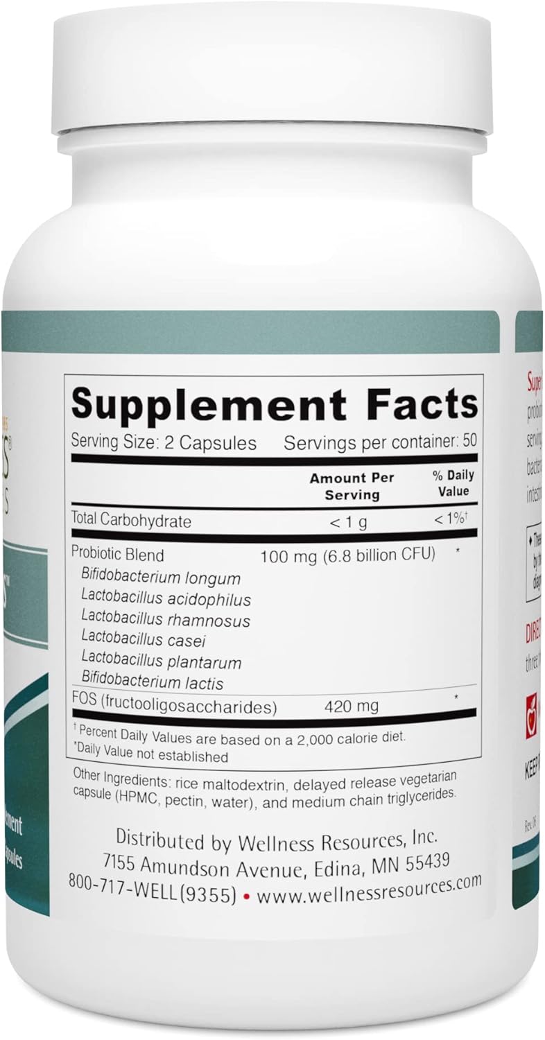 High Potency Probiotic with Six Strains for Digestive Health - Wellness Resources Super Dophilus (100 Capsules)