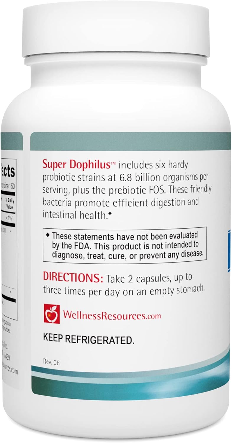 High Potency Probiotic with Six Strains for Digestive Health - Wellness Resources Super Dophilus (100 Capsules)