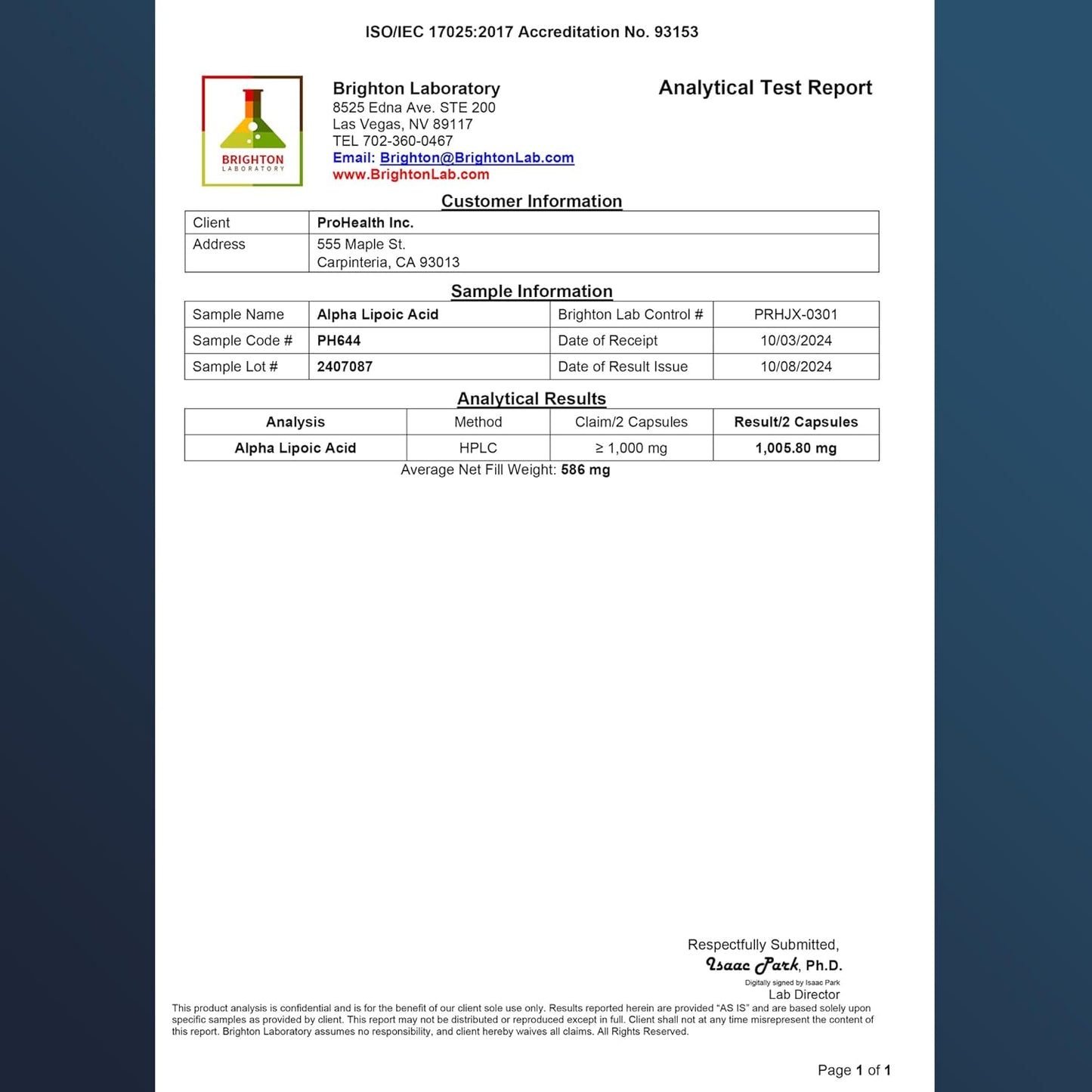 High Potency ProHealth Alpha Lipoic Acid 1000mg for Metabolism, Skin, & Energy - Supports Heart, Brain, & Liver Health - 30 Servings