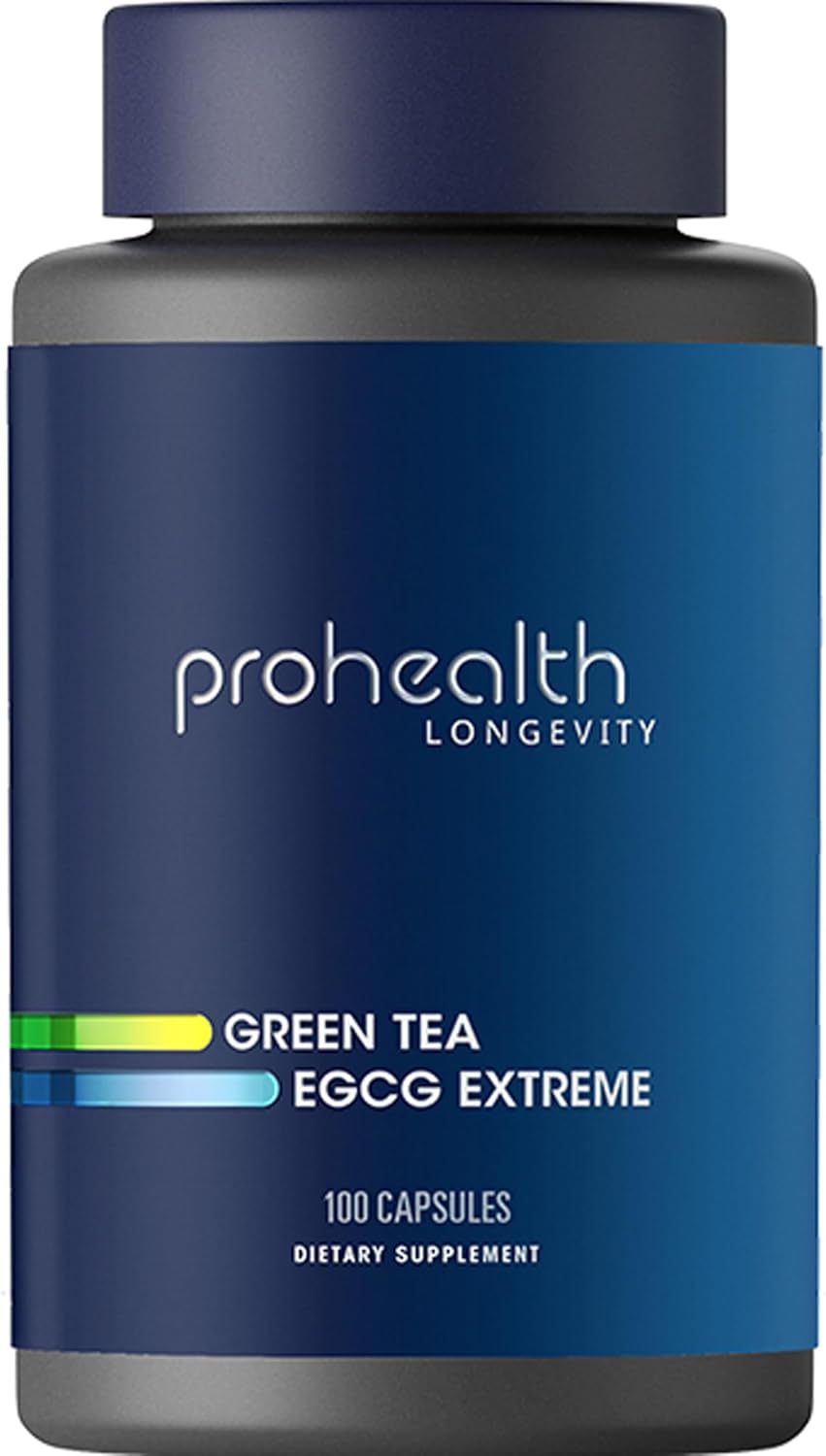 High Potency ProHealth Longevity Green Tea EGCG Capsules - 390mg EGCG, Antioxidant-Rich Green Tea Supplement - 100 Capsules