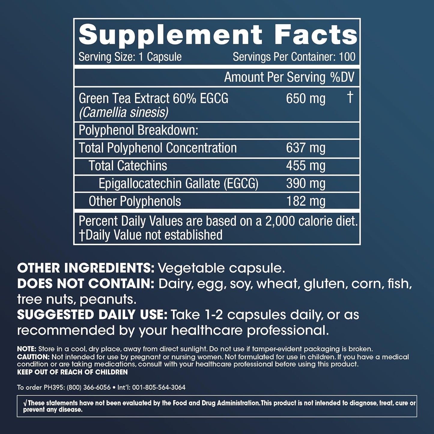 High Potency ProHealth Longevity Green Tea EGCG Capsules - 390mg EGCG, Antioxidant-Rich Green Tea Supplement - 100 Capsules