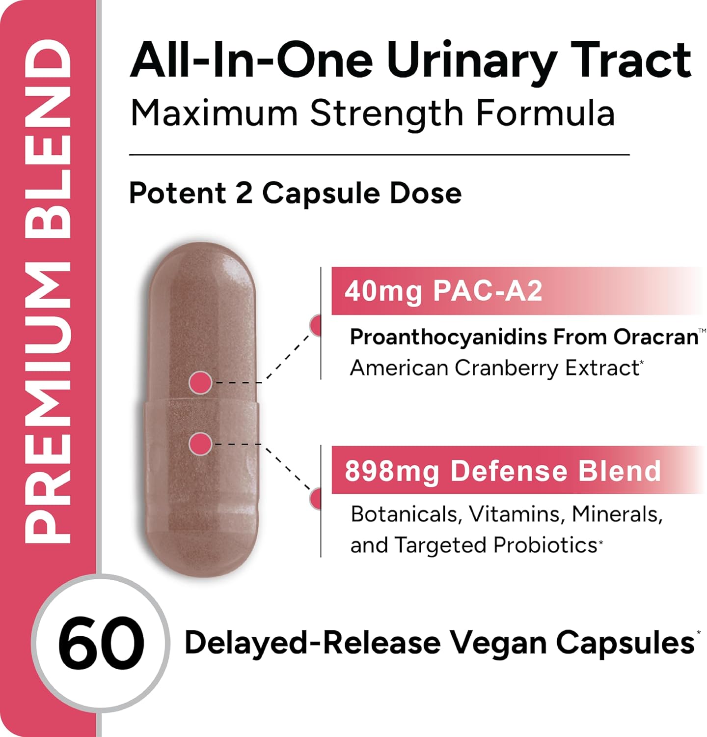 High Potency PRVNT 40mg PAC Plus D-Mannose & Probiotics | Cranberry Pills for UTI Health | Powerful Defense & Cleansing Support | 60 Capsules