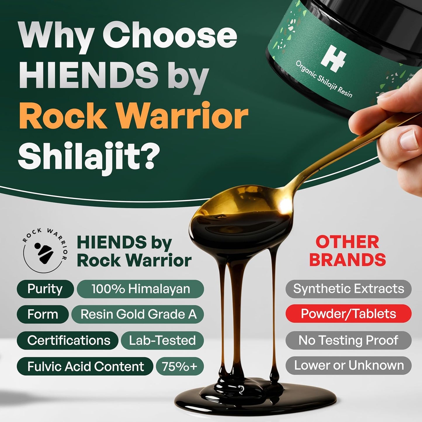 High Potency Pure Himalayan Shilajit Resin 50g - Gold Grade A - Original Chilajil for Men & Women - Rich in Fulvic Acid - HIENDS Shilajit by Rock Warrior