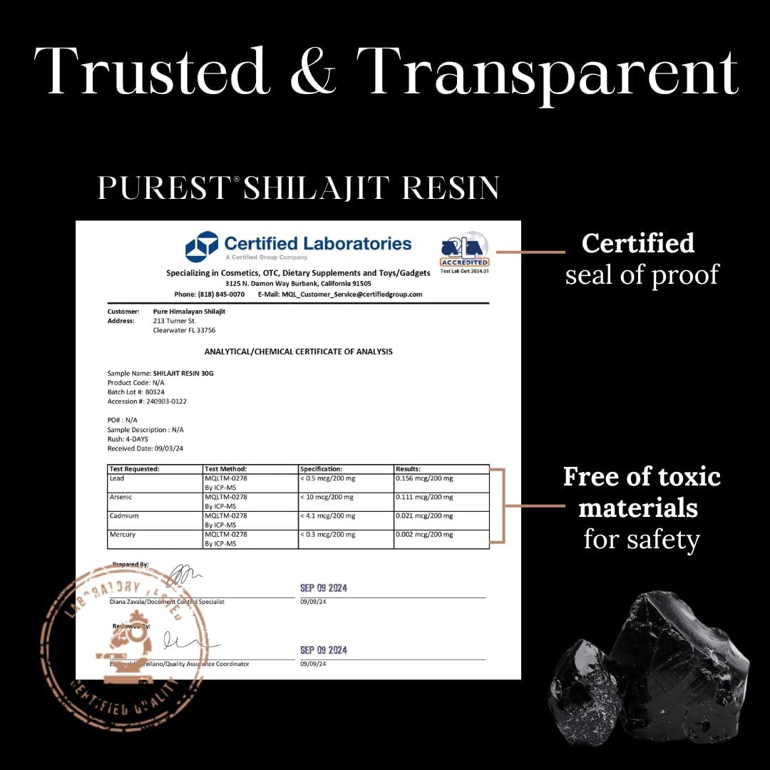 High Potency Pure Himalayan Shilajit Resin with 85+ Minerals, Fulvic Acid - Energy & Immune Support for Men & Women - 3rd Party Lab Tested - 115g