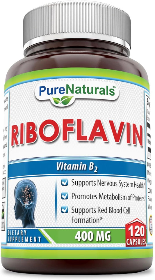 High Potency Pure Naturals Riboflavin 400mg Supplement - 120 Capsules for Energy Production and Overall Health