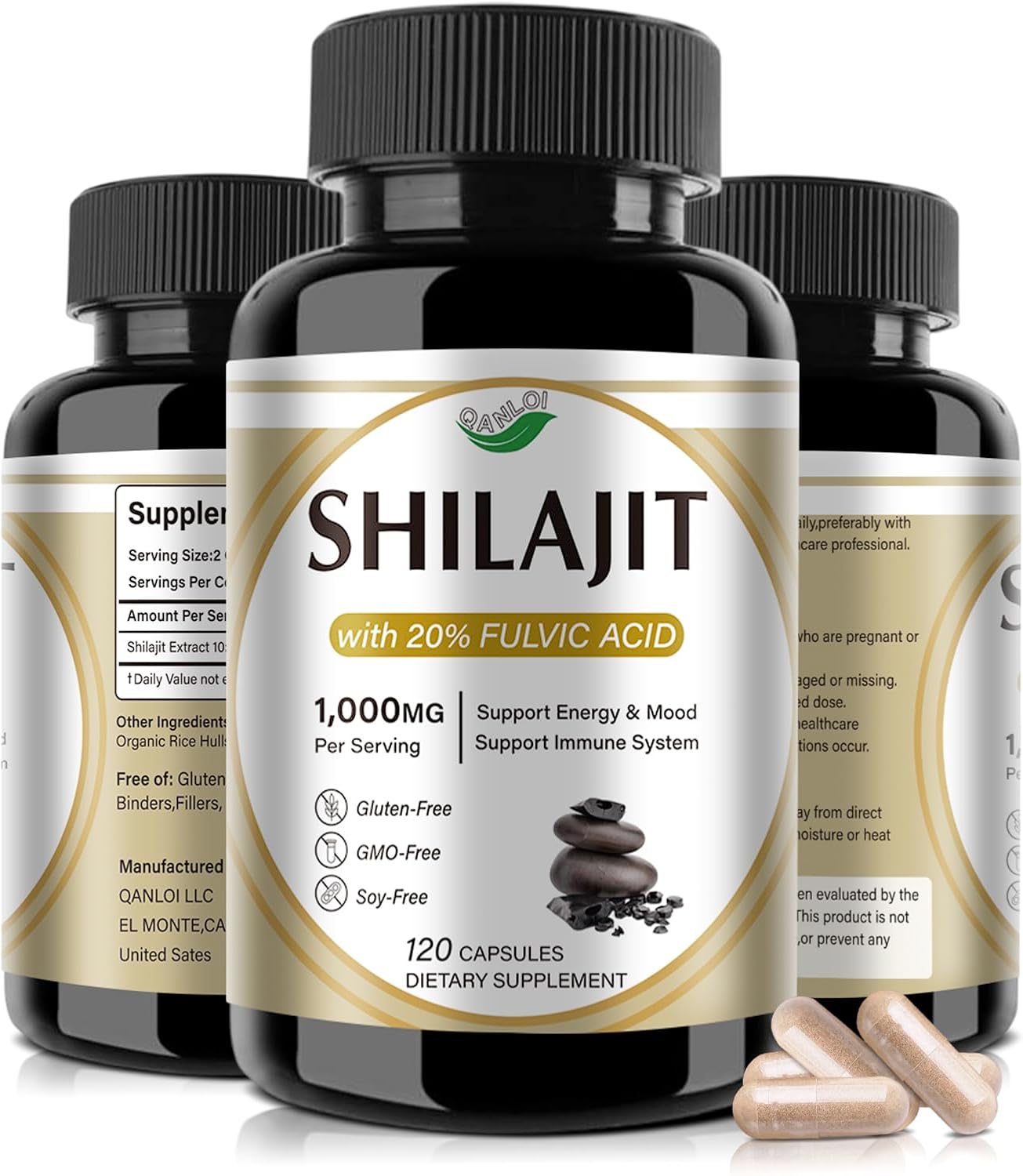 High Potency QANLOI Shilajit Capsules for Men - 1000mg Per Serving (120 Capsules)