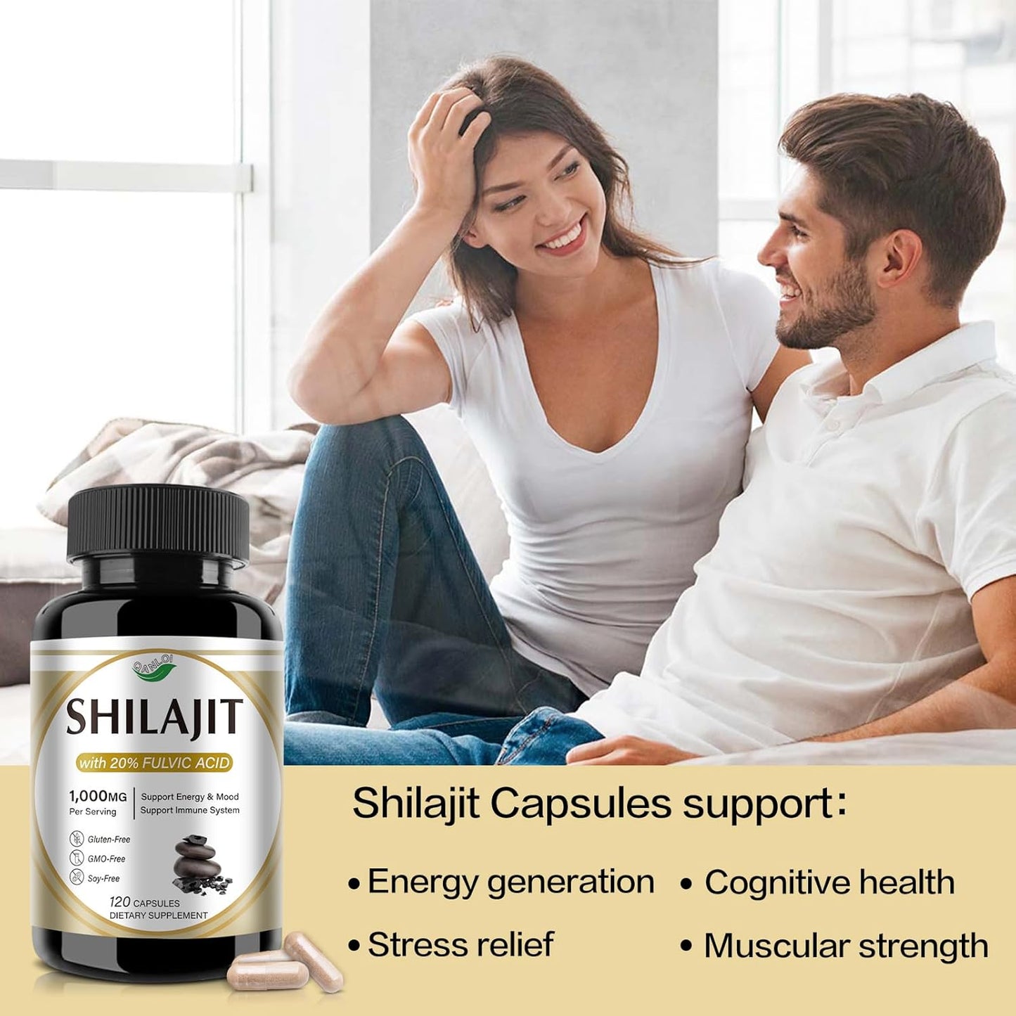 High Potency QANLOI Shilajit Capsules for Men - 1000mg Per Serving (120 Capsules)