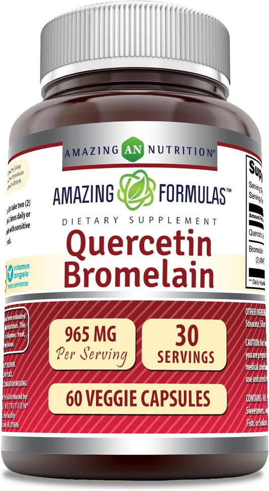 High-Potency Quercetin 800mg and Bromelain 165mg Veg Capsules | Non-GMO, Gluten-Free, Made in USA | 60 Servings