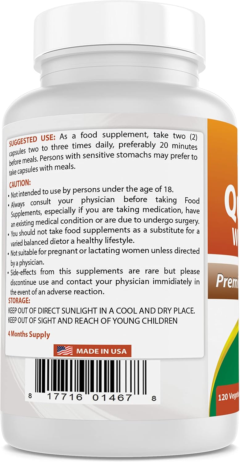 High Potency Quercetin with Bromelain Capsules - 800mg Quercetin & 165mg Bromelain (2400 GDU/g) - 120 Veg Caps