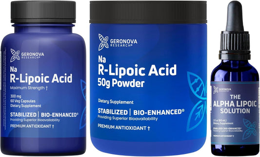 High Potency R-Lipoic Acid Bundle: 300mg Capsules & 50g Powder