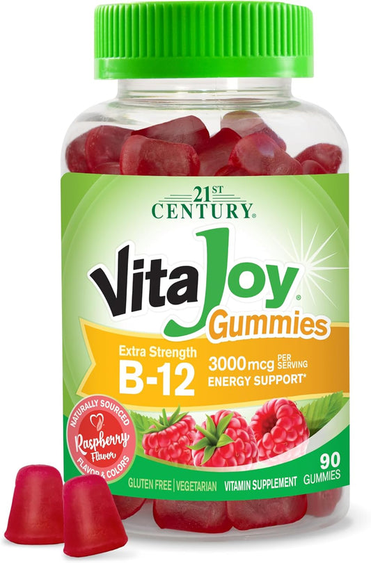 High-Potency Raspberry B-12 3000 mcg Gummies, 90 Count - 21st Century VitaJoy