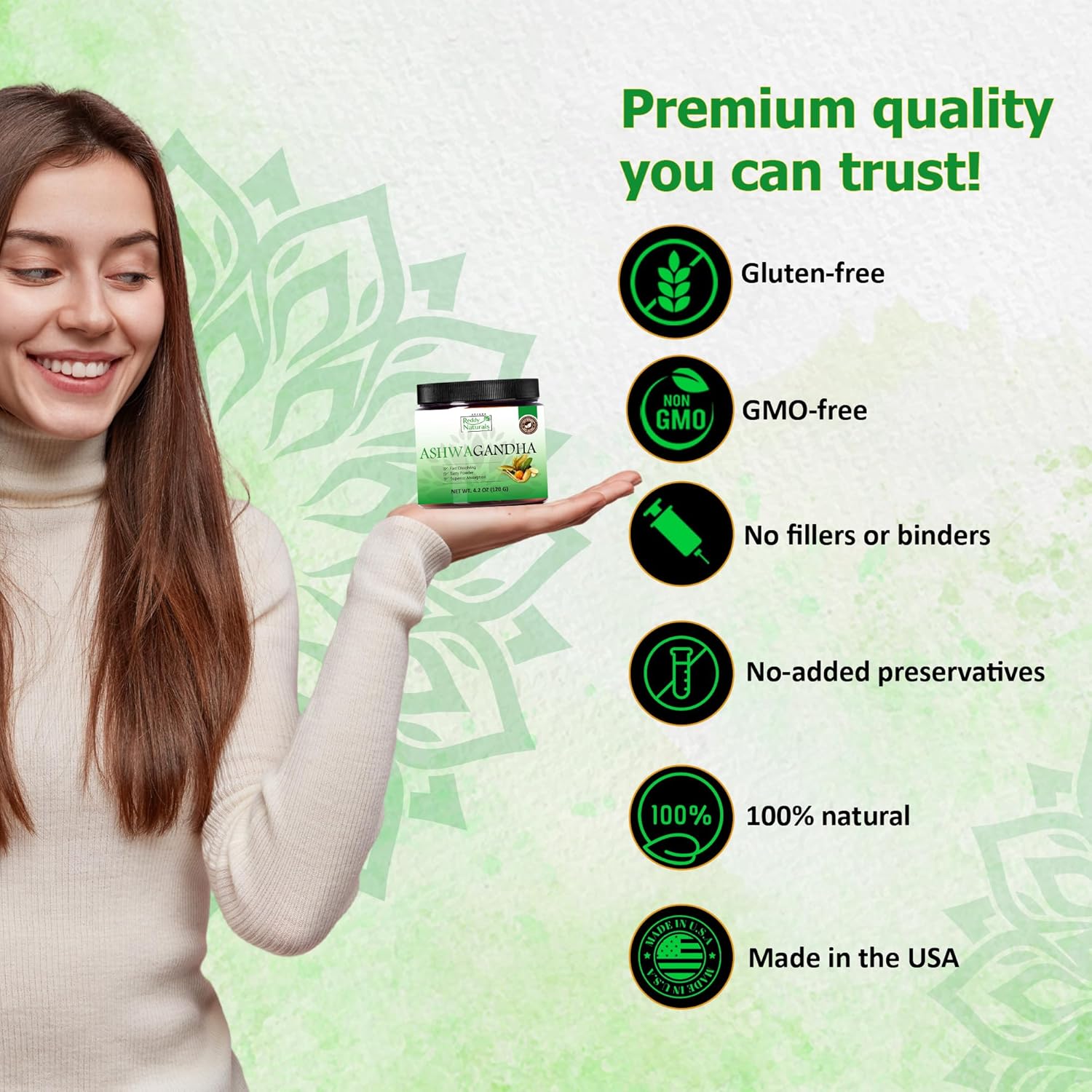 High-Potency Reddy Naturals Aryana Pure Organic Ashwagandha Powder with 10% Withanolides - Natural Orange Flavor - Stress & Energy Support - 4.2 OZ (120g)