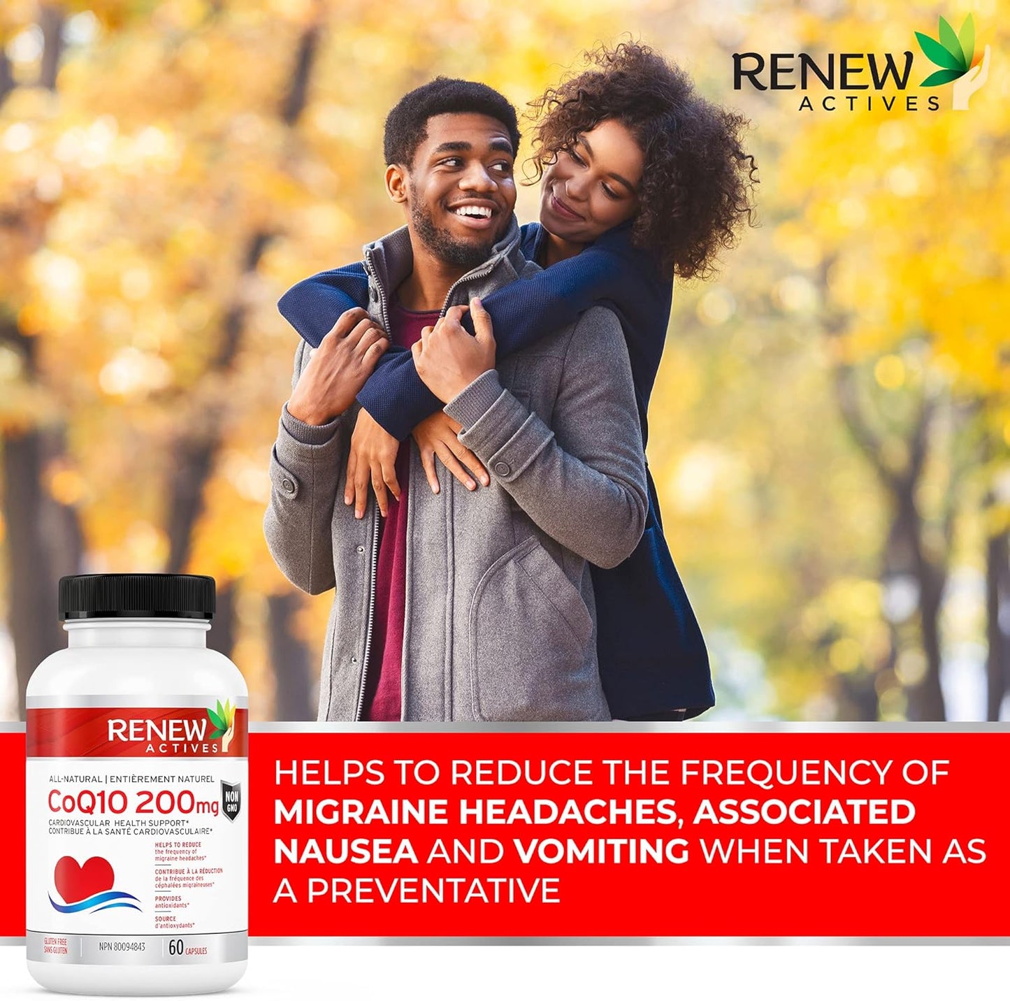 High Potency Renew Actives CoQ10 Ubiquinone Supplement: 200mg for Cardiovascular Health, Migraine Relief, Immune System Boost & Energy - Antioxidant Support - 60 Capsules