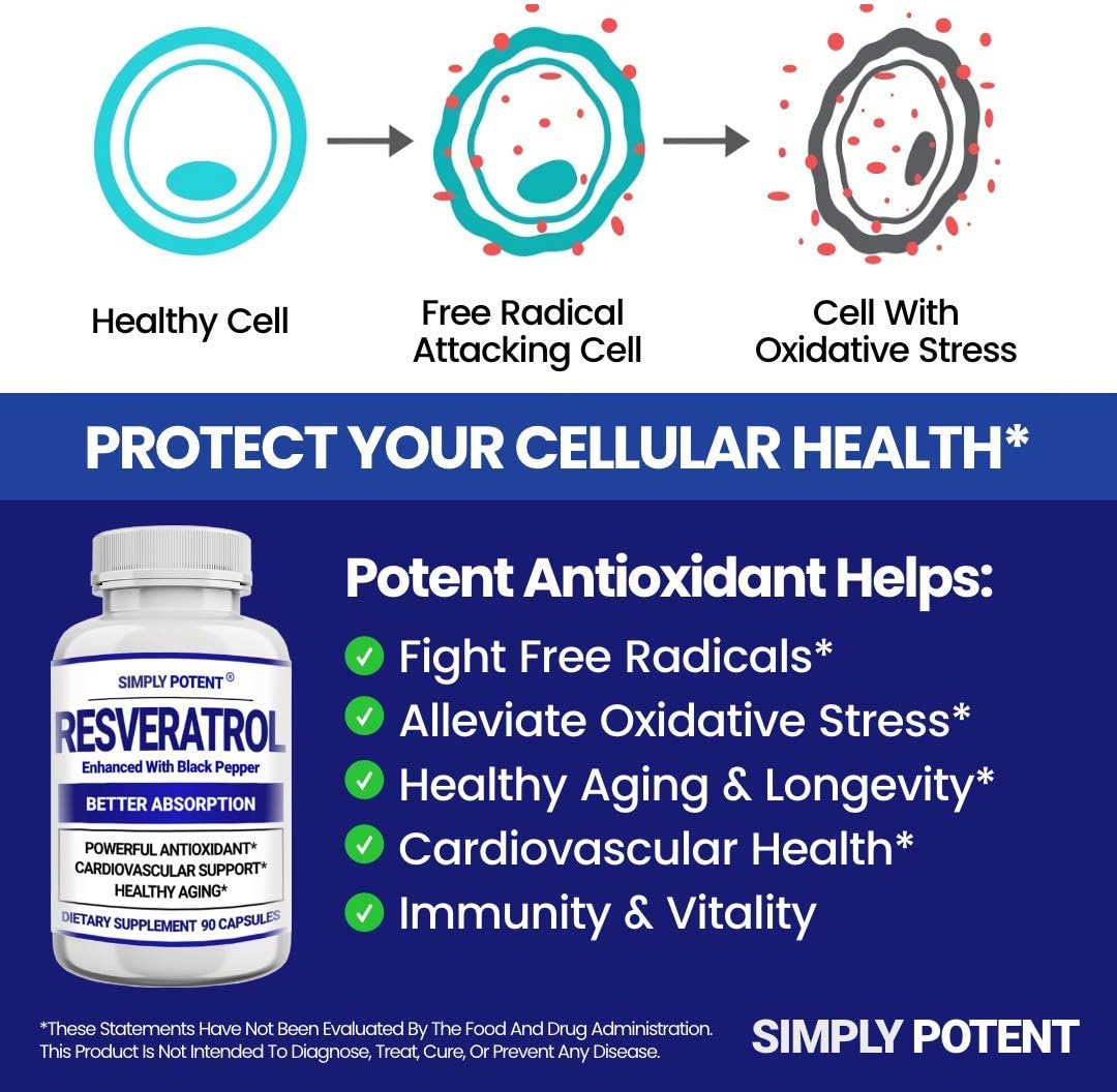 High Potency Resveratrol Supplement with Black Pepper for Enhanced Absorption - 1000mg Trans Resveratrol Capsules for Heart, Immune, and Skin Health - Antioxidant and Anti-Aging Formula - 90 Count