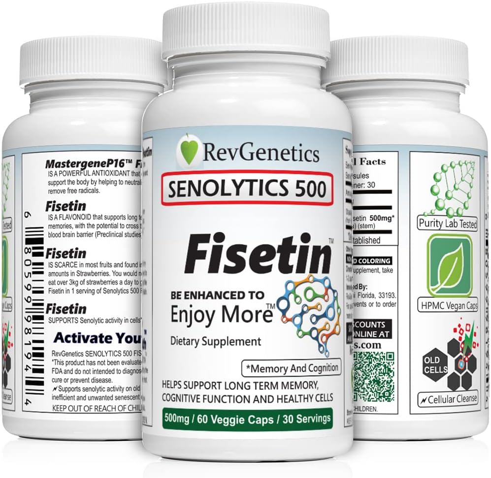 High-Potency REVGENETICS SENOLYTICS Fisetin Supplement - 500 mg Dose for Cellular Health