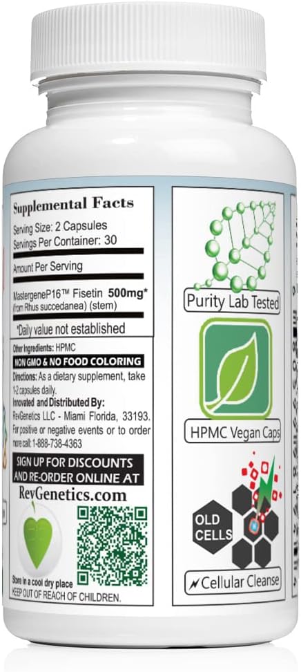 High-Potency REVGENETICS SENOLYTICS Fisetin Supplement - 500 mg Dose for Cellular Health