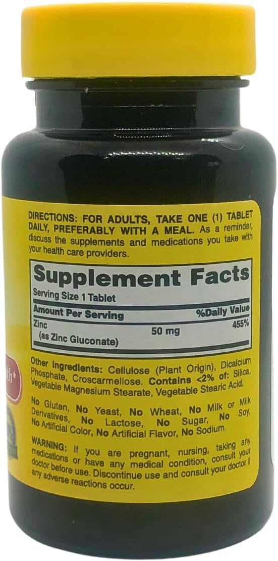 High Potency Rexall Zinc 50mg Supplement - 100 Tablets for Immune Support, Energy, and Overall Wellness