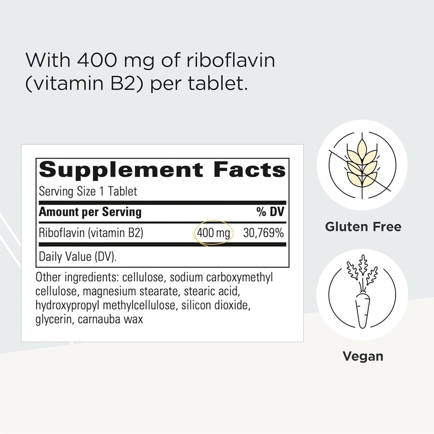 High Potency Riboflavin Supplement for Cellular Energy and Red Blood Cell Support - 30 Tablets - 400mg