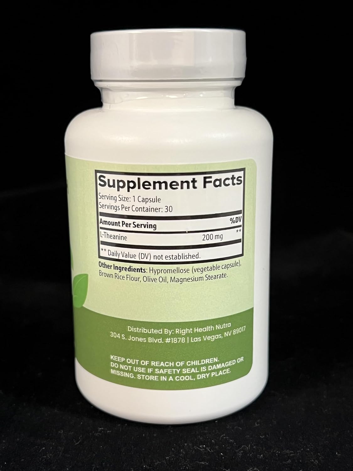 High Potency Right Health Nutra L-Theanine Capsules - 200mg, 30 Count - Premium L Theanine Supplement with Double Strength Formula