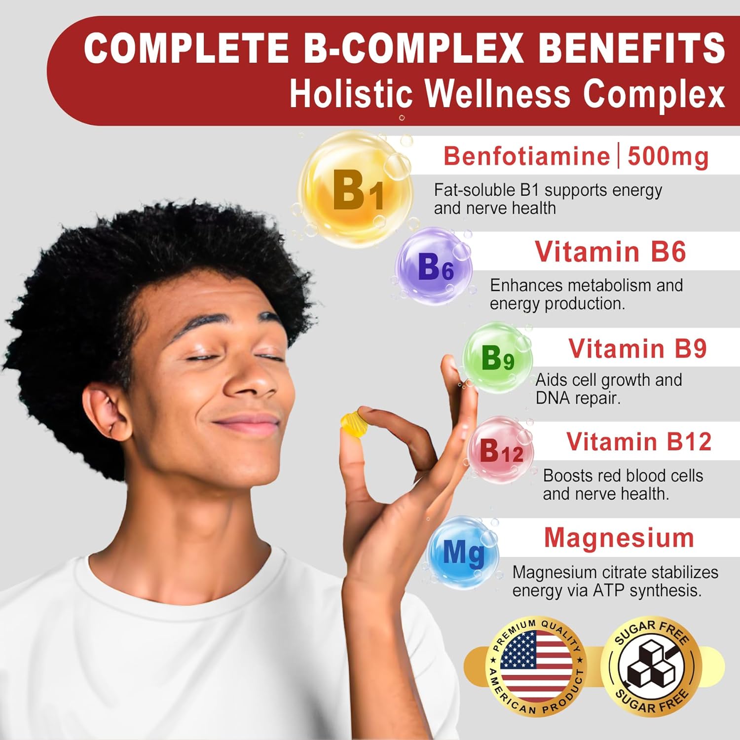 High Potency Safgumjel Vitamin B1 Gummies - Benfotiamine 500mg, B1 B6 B12 Complex, Boosts Energy & Supports Nervous System, 1 Pack