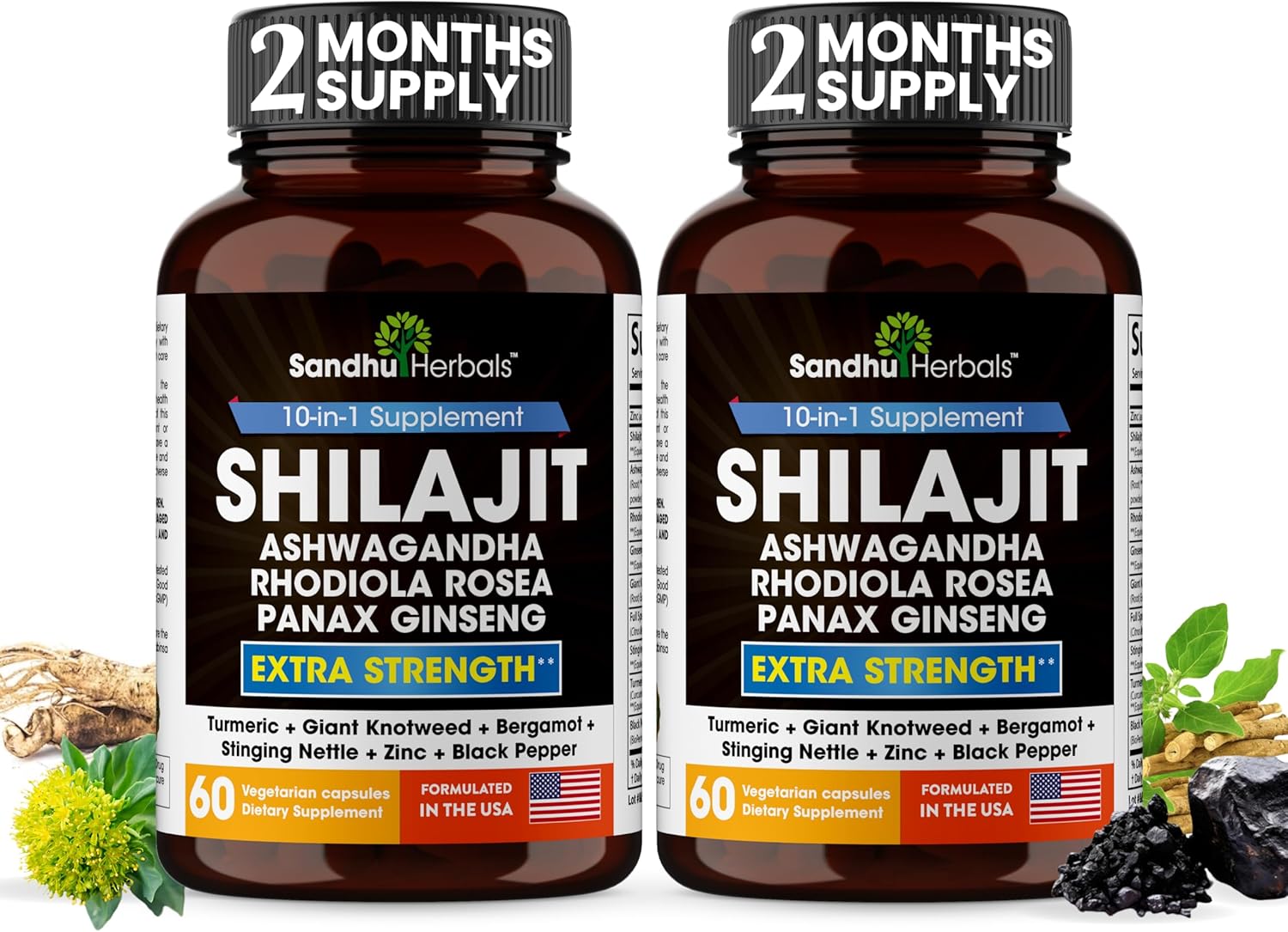 High Potency SANDHUHERBALS Shilajit Capsules with Ashwagandha for Energy & Stamina | 120 Himalayan Pills for Men & Women | Enhanced Absorption | Sea Moss Combo for Extra Power