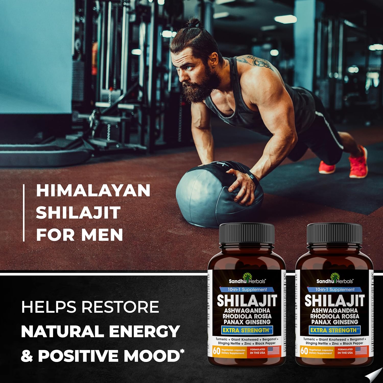 High Potency SANDHUHERBALS Shilajit Capsules with Ashwagandha for Energy & Stamina | 120 Himalayan Pills for Men & Women | Enhanced Absorption | Sea Moss Combo for Extra Power