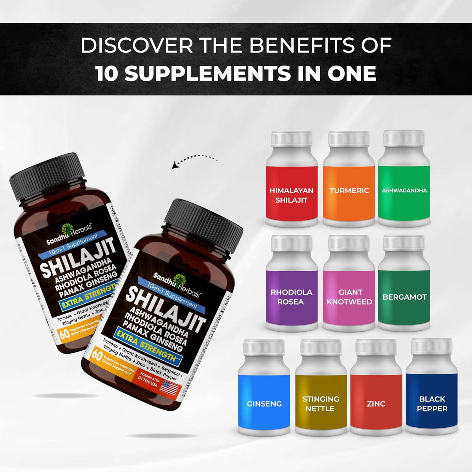 High Potency SANDHUHERBALS Shilajit Capsules with Ashwagandha for Energy & Stamina | 120 Himalayan Pills for Men & Women | Enhanced Absorption | Sea Moss Combo for Extra Power