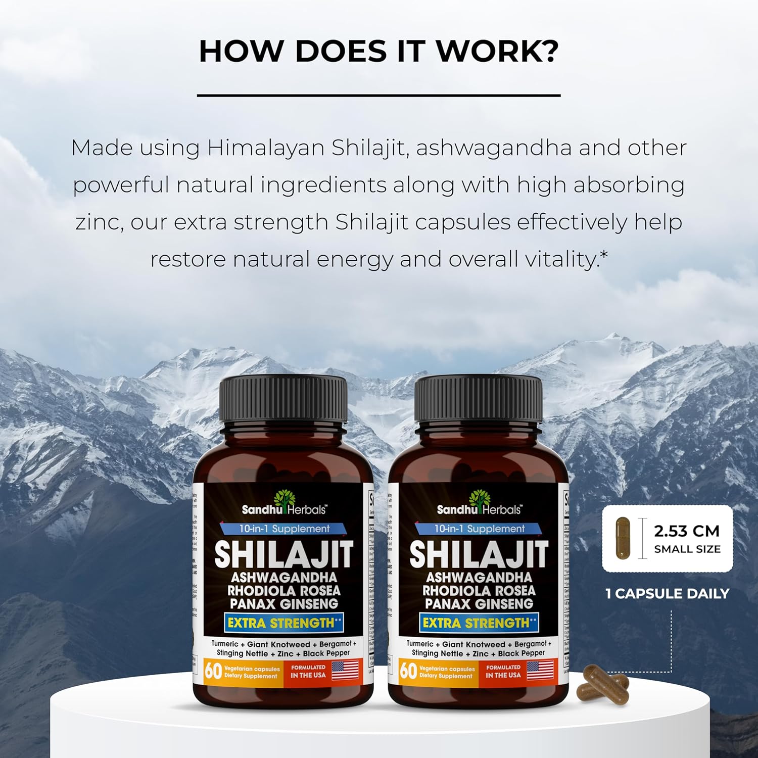 High Potency SANDHUHERBALS Shilajit Capsules with Ashwagandha for Energy & Stamina | 120 Himalayan Pills for Men & Women | Enhanced Absorption | Sea Moss Combo for Extra Power