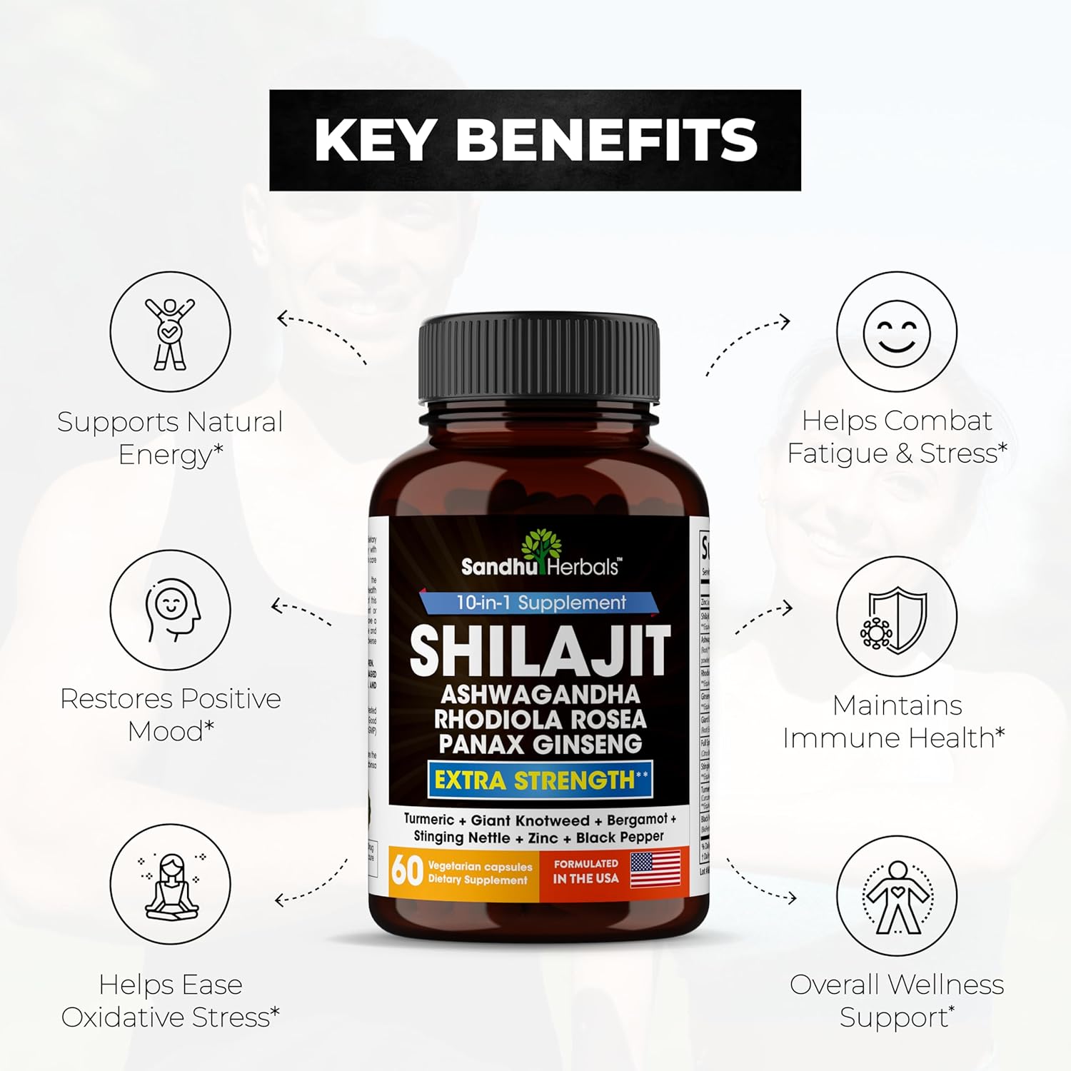 High Potency SANDHUHERBALS Shilajit Capsules with Ashwagandha for Energy & Stamina | 120 Himalayan Pills for Men & Women | Enhanced Absorption | Sea Moss Combo for Extra Power