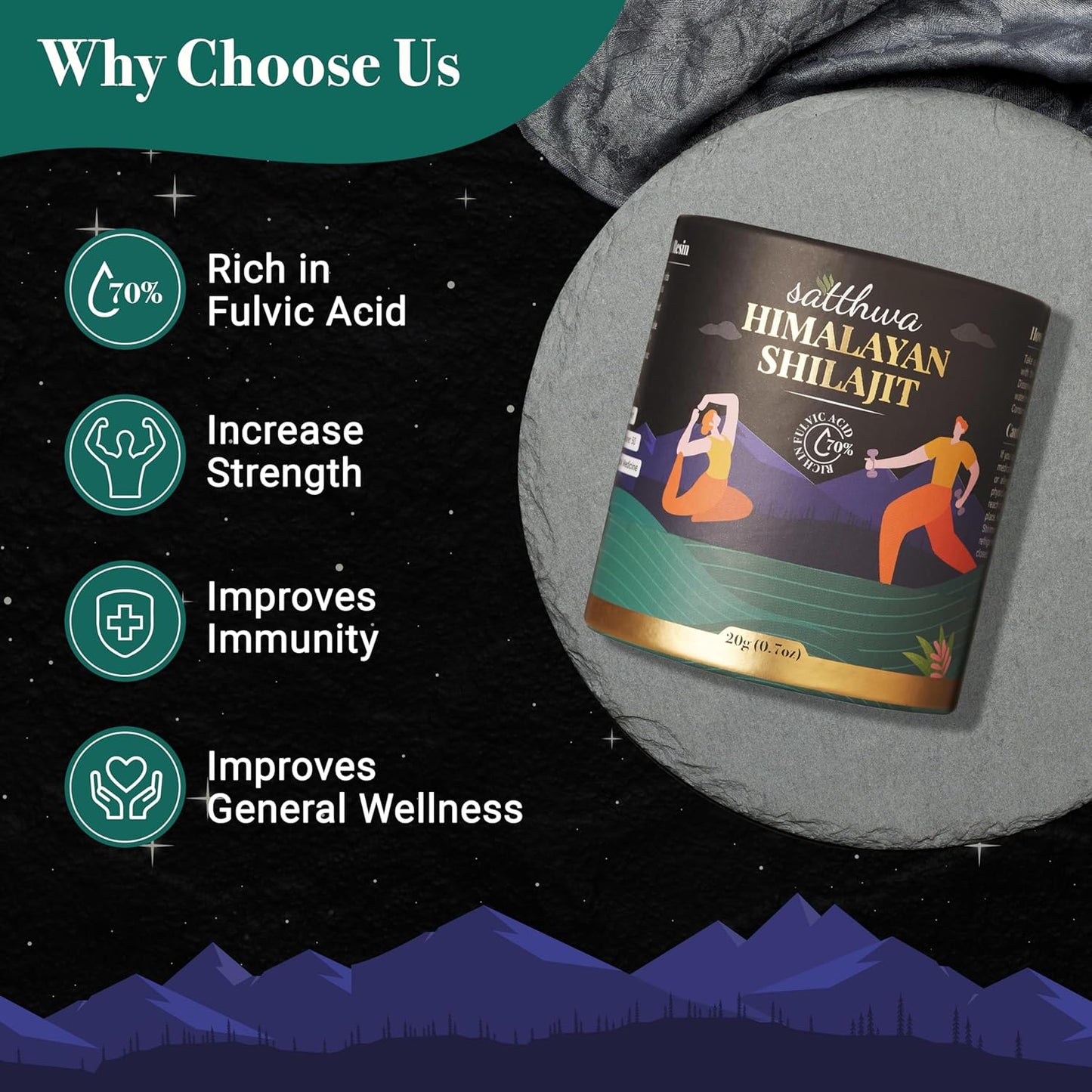 High Potency Satthwa Pure Himalayan Shilajit Resin for Men & Women - 85+ Trace Minerals - 75% + Fulvic Acid - Lab Tested - 50 Servings
