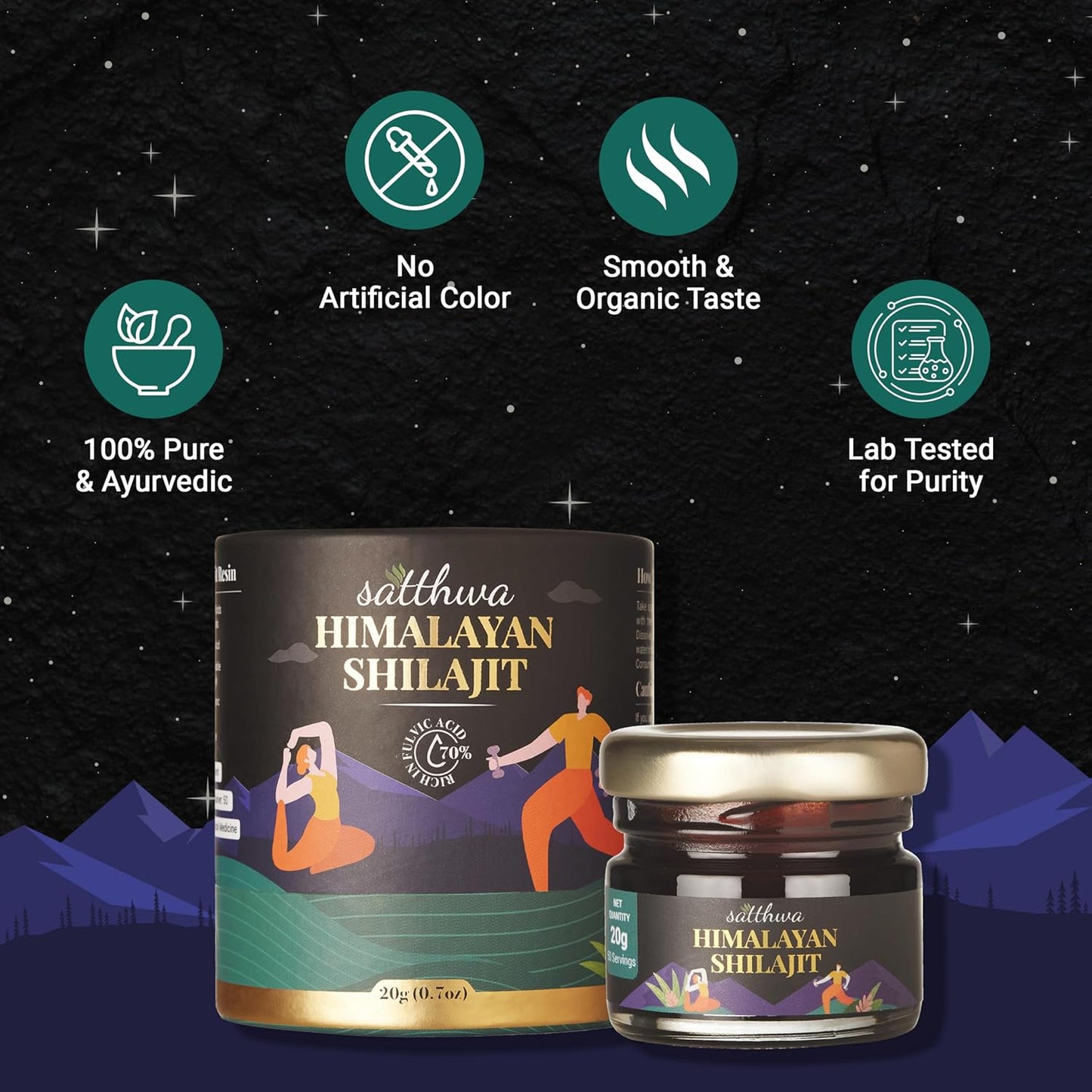 High Potency Satthwa Pure Himalayan Shilajit Resin for Men & Women - 85+ Trace Minerals - 75% + Fulvic Acid - Lab Tested - 50 Servings