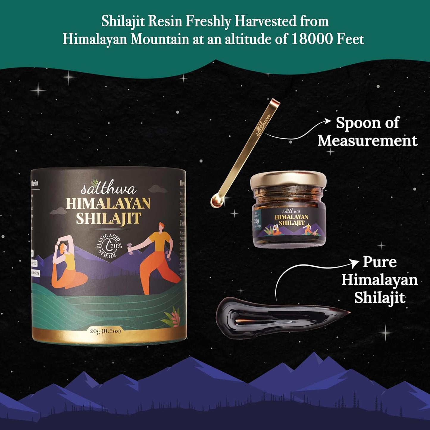 High Potency Satthwa Pure Himalayan Shilajit Resin for Men & Women - 85+ Trace Minerals - 75% + Fulvic Acid - Lab Tested - 50 Servings