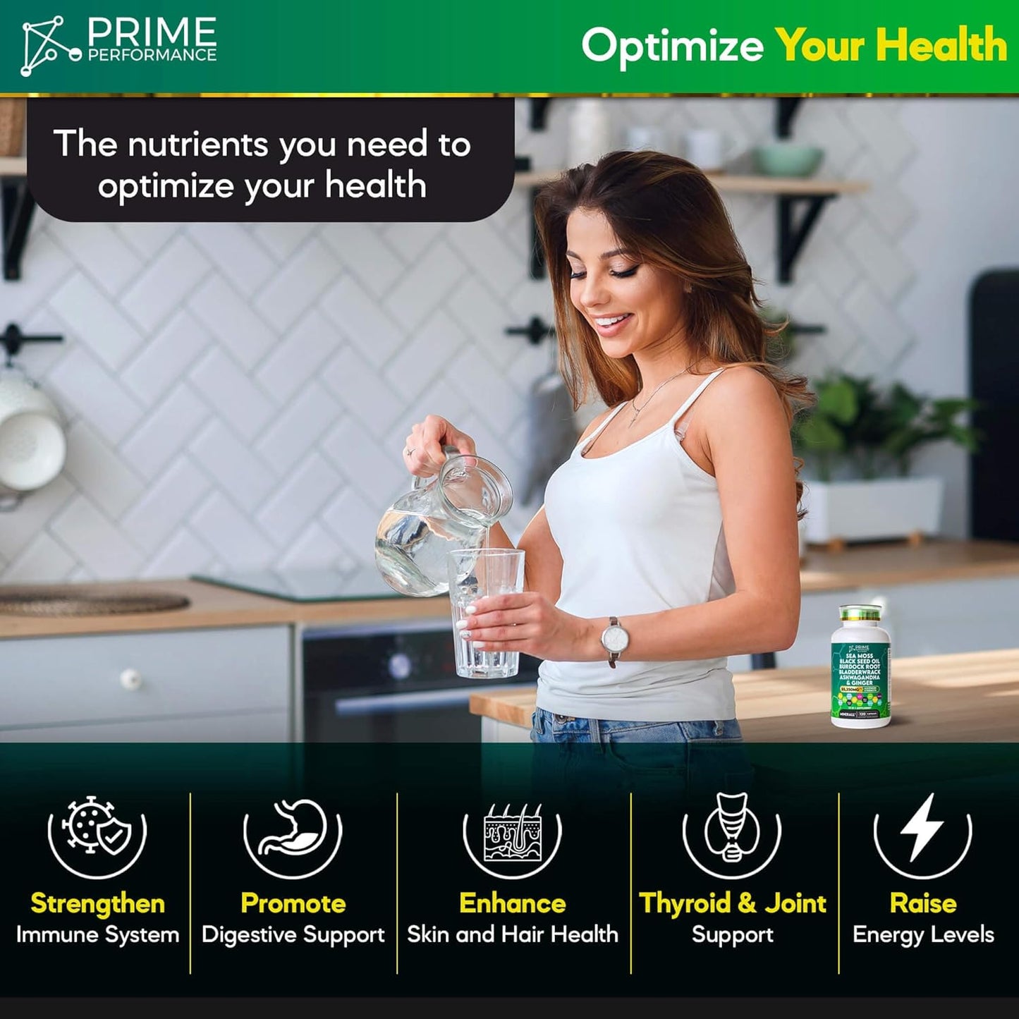 High-Potency Sea Moss, Black Seed Oil, Bladderwrack, Burdock, Ashwagandha, Turmeric, Ginger, Elderberry, Vitamin C, ACV & Chlorophyll Supplement for Prime Performance Nutrition