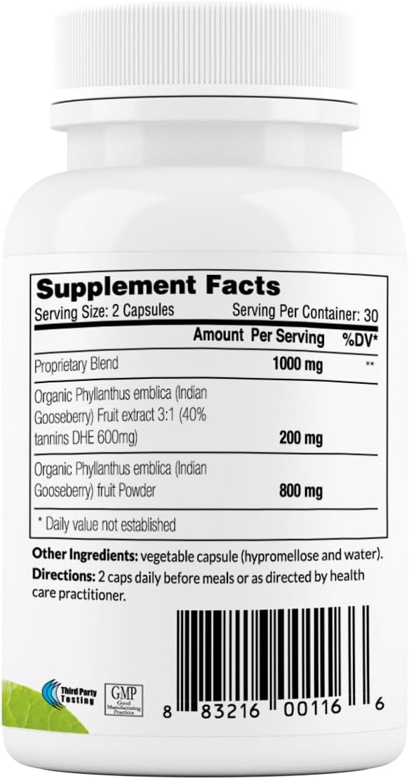 High Potency Sewanti Organic Amla Dietary Supplement Capsules - Natural Antioxidant with Vitamin C Boost - 60 Vegan Extract Capsules, 500mg